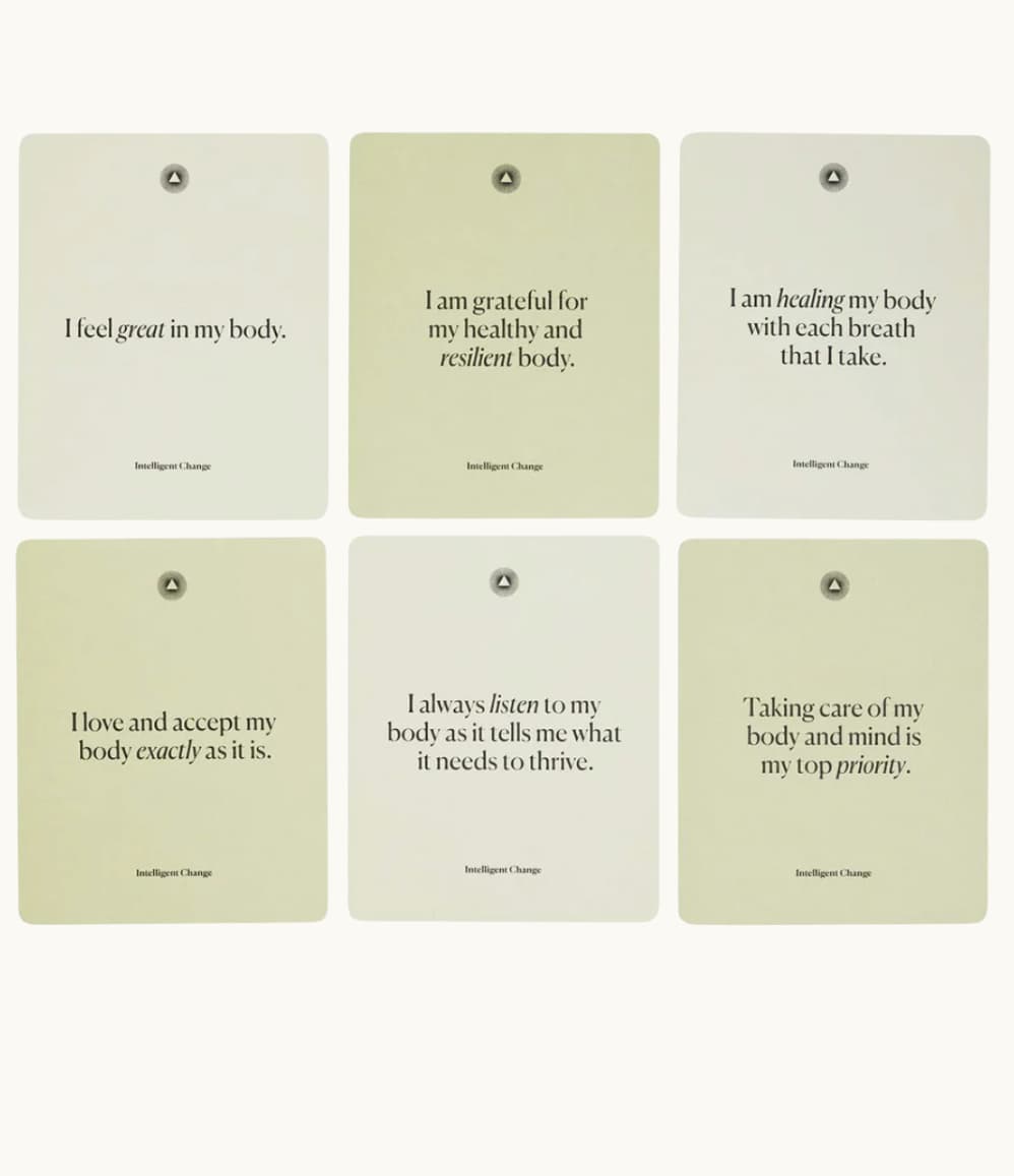 Six Mindful Affirmations cards with health and wellbeing messages