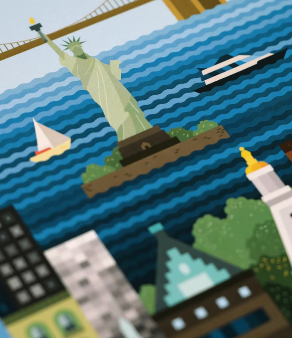 New York Blockprint detail, showing print quality and colour