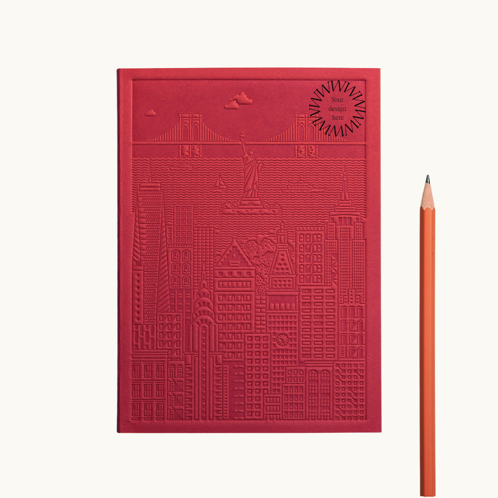 Debossed New York notebook in red, corporate gifts for women 