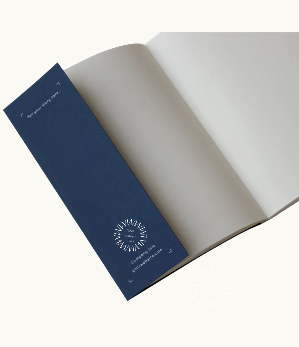 London notebook, logo placement shown on the inside flaps. Sustainable branded gifts