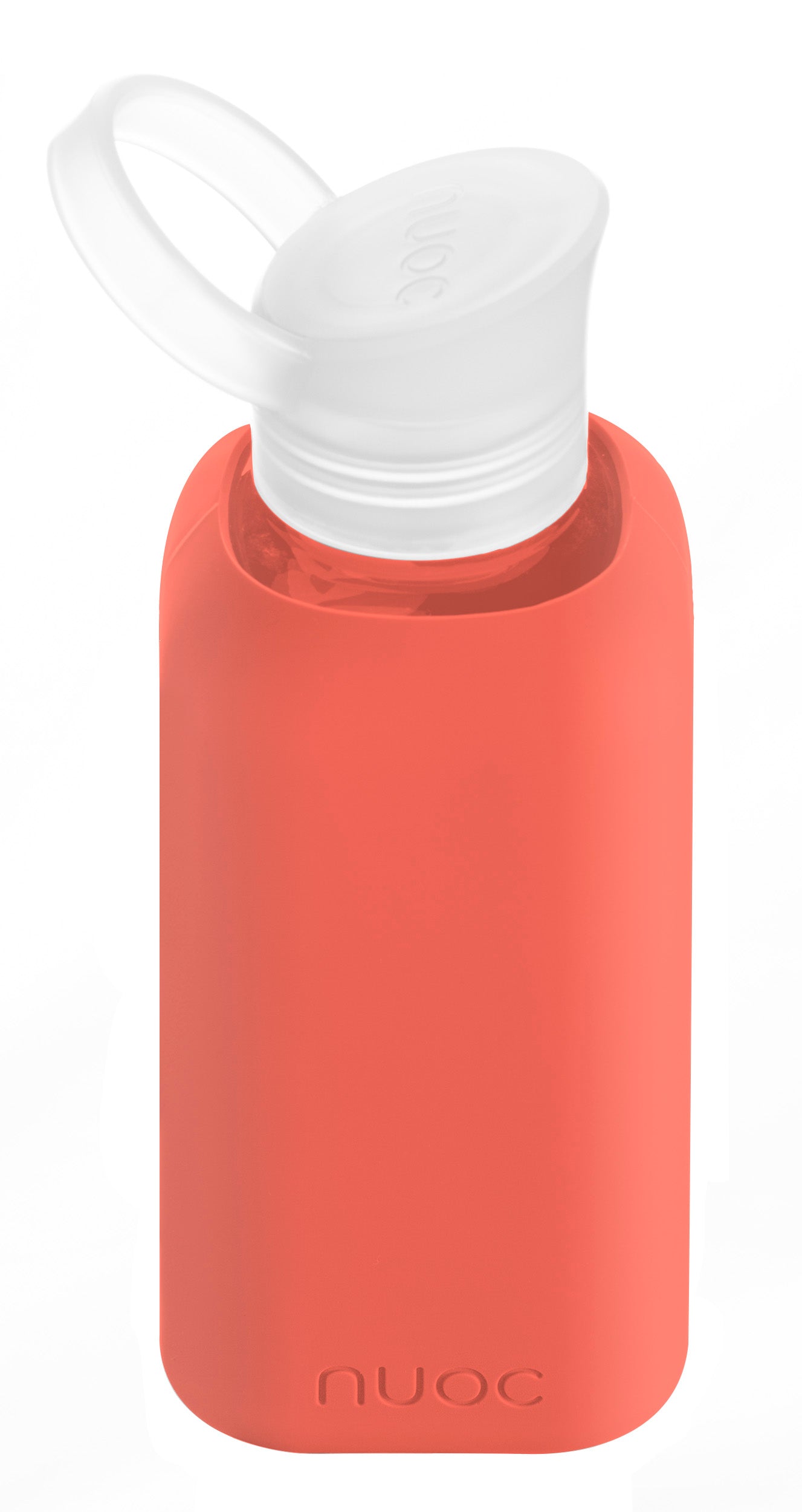 NUOC eco glass bottle with orange silicone sleeve, 500ml premium swag for conference giveaways and sustainable corporate goodies