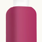 NUOC eco glass bottle with raspberry silicone sleeve, 500ml premium swag for conference giveaways and sustainable corporate goodies
