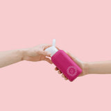 Reusable Glass Bottle 500ml in raspberry, showing logo placement