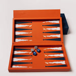Orange Booklet Leather Backgammon Set with high-grade resin playing stones