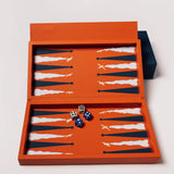 Orange Booklet Leather Backgammon Set with high-grade resin playing stones