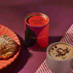 Organic Black Cherry Drinking Chocolate, 200g tin, desk gift from a women-owned chocolate maker in Scotland