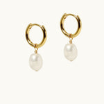 Baroque freshwater pearl earrings on gold-filled hoops, a premium corporate gift for women on your team