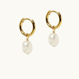 Baroque freshwater pearl earrings on gold-filled hoops, a premium corporate gift for women on your team