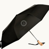 Personalised Black Duck Umbrella, open, showing logo placement