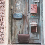 Personalised leather work satchel for client and executive gifting, hand-stitched by Fairtrade artisans in India