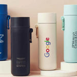 Plant Based Water Bottle, four bottles personalised with different company logos and brand colours