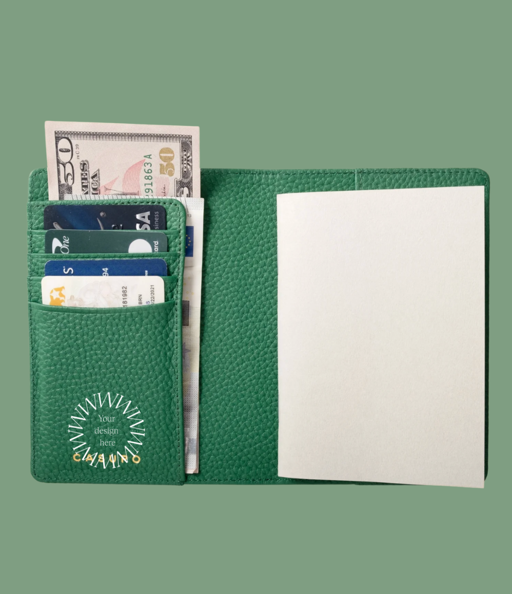 Custom leather passport holder with company logo for client gifts