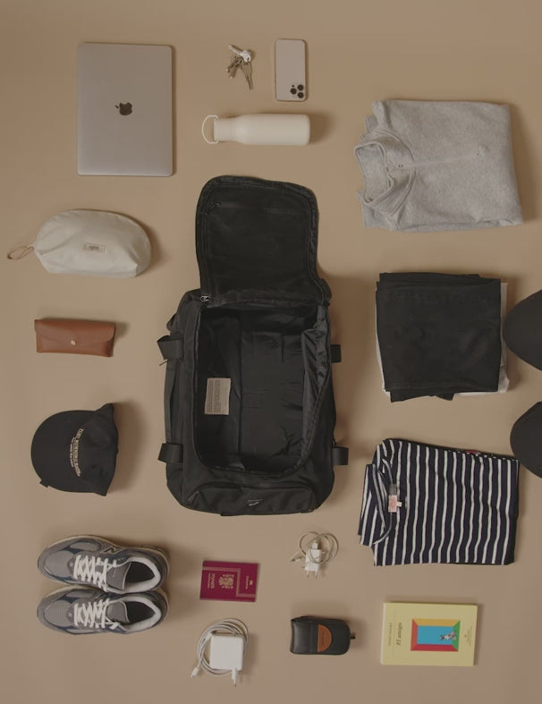 Travel Backpack 30L black recycled PET water resistant sustainable branded corporate gift video