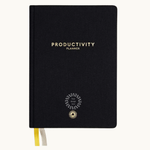 Productivity Planner in black linen cover, sustainable branded stationery and ideal corporate gift for employees and clients.