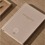 Productivity Planner in oat linen cover, personalised sustainable business stationery and ideal corporate gift for employee appreciation.