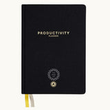 Productivity Planner, front cover in black, showing logo placement