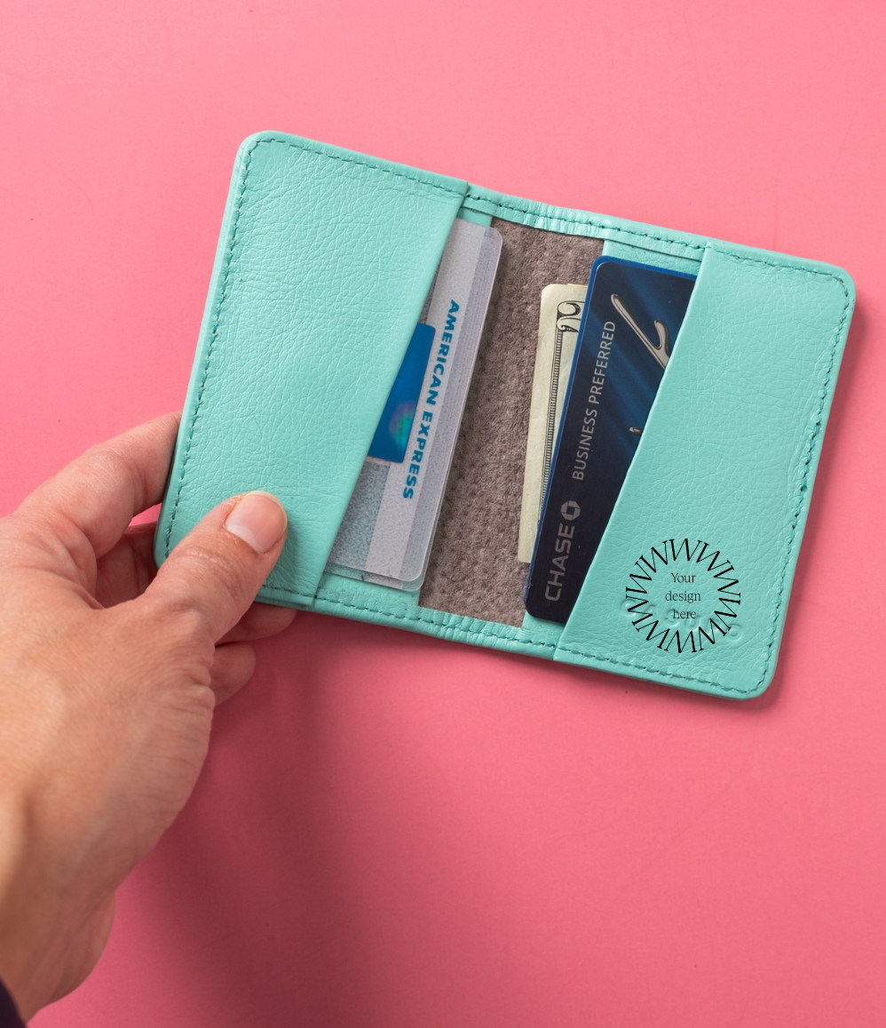 Premium Leather card wallet with RFID for event merchandise and executive gifting.