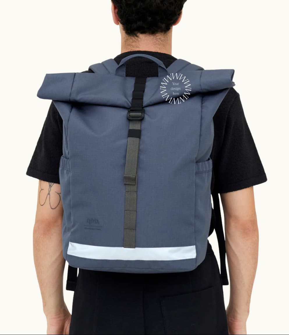 19L blue waterproof roll top backpack recycled PET premium sustainable branded merchandise