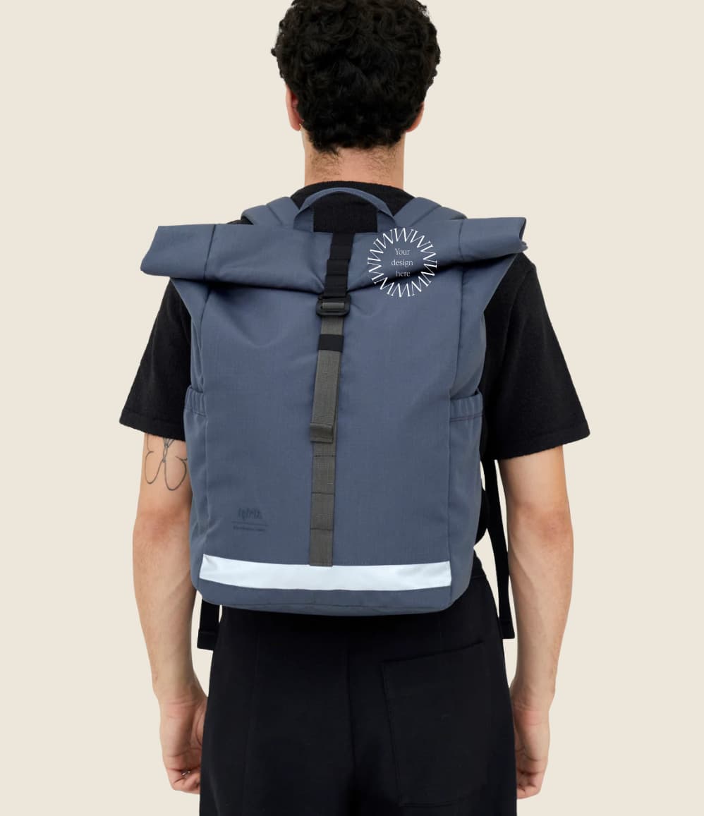 Roll Top Backpack 19L in slate blue, worn