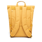 Vegan Roll-Top Backpack 21L in mustard, back showing straps