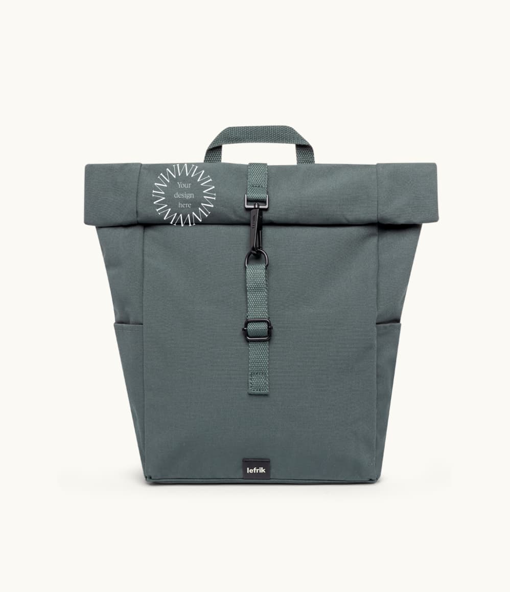 Roll-Top Mini Backpack 9L in laurel, showing logo placement