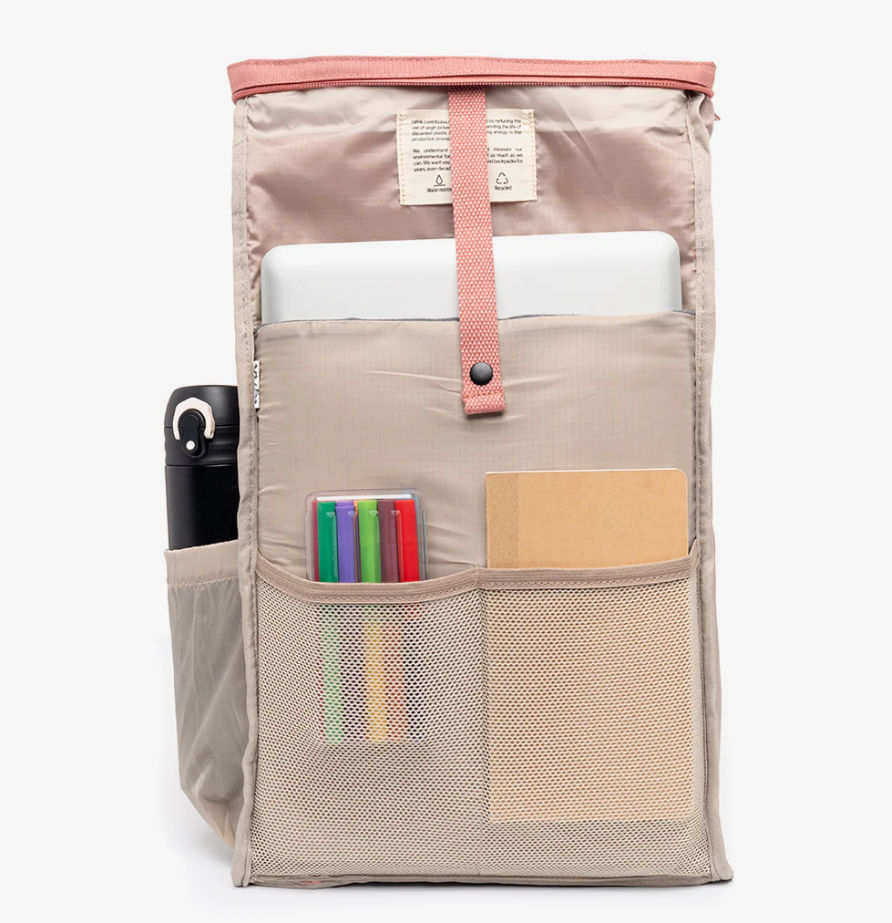 Vegan roll top backpack 9L inside pockets sustainable corporate gifts