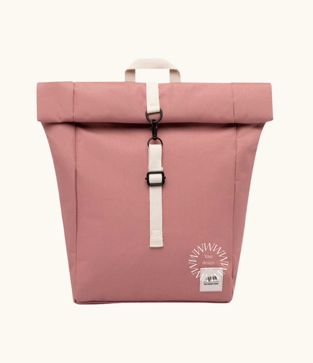 Vegan roll top backpack 9L pink water resistant corporate gifting