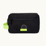 rPET Washbag in black, showing logo placement