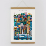 San Francisco blockprint wall art featuring the Golden Gate Bridge and city skyline. Unique sustainable corporate gifts for clients.