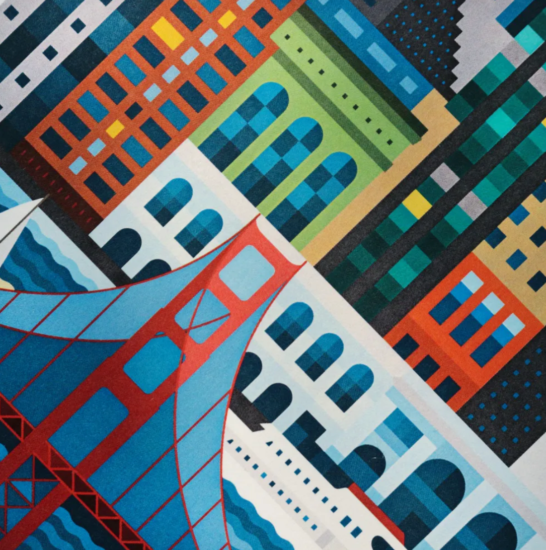 San Francisco blockprint packaged with backing board. Unique gifts for colleagues, clients and home office decor.