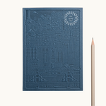 Debossed San Francisco notebook in blue, branded corporate swag