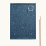 Debossed San Francisco notebook in blue, branded corporate swag