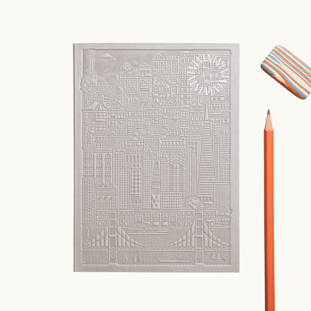 Debossed San Francisco notebook in grey, personalised corporate gift