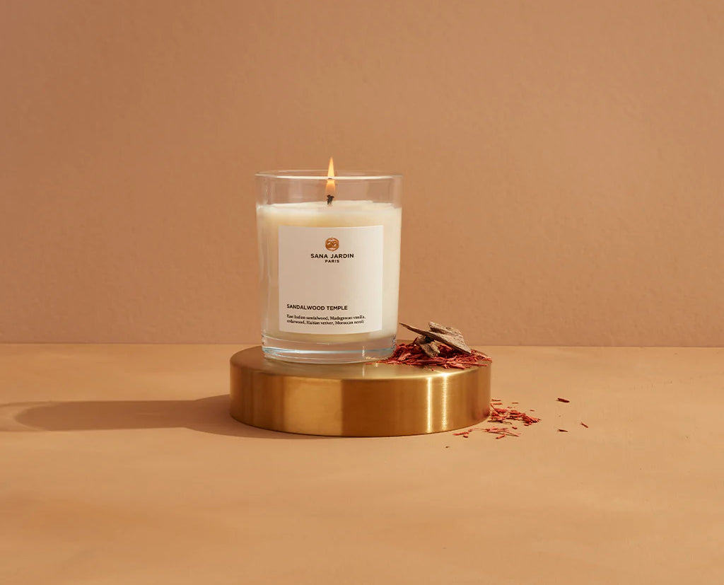 Vegan sandalwood candle made with 100% vegetable wax. Women-owned, impact-driven gift for clients and employees.