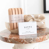 Sitti olive oil soap bar with handmade olive wood dish