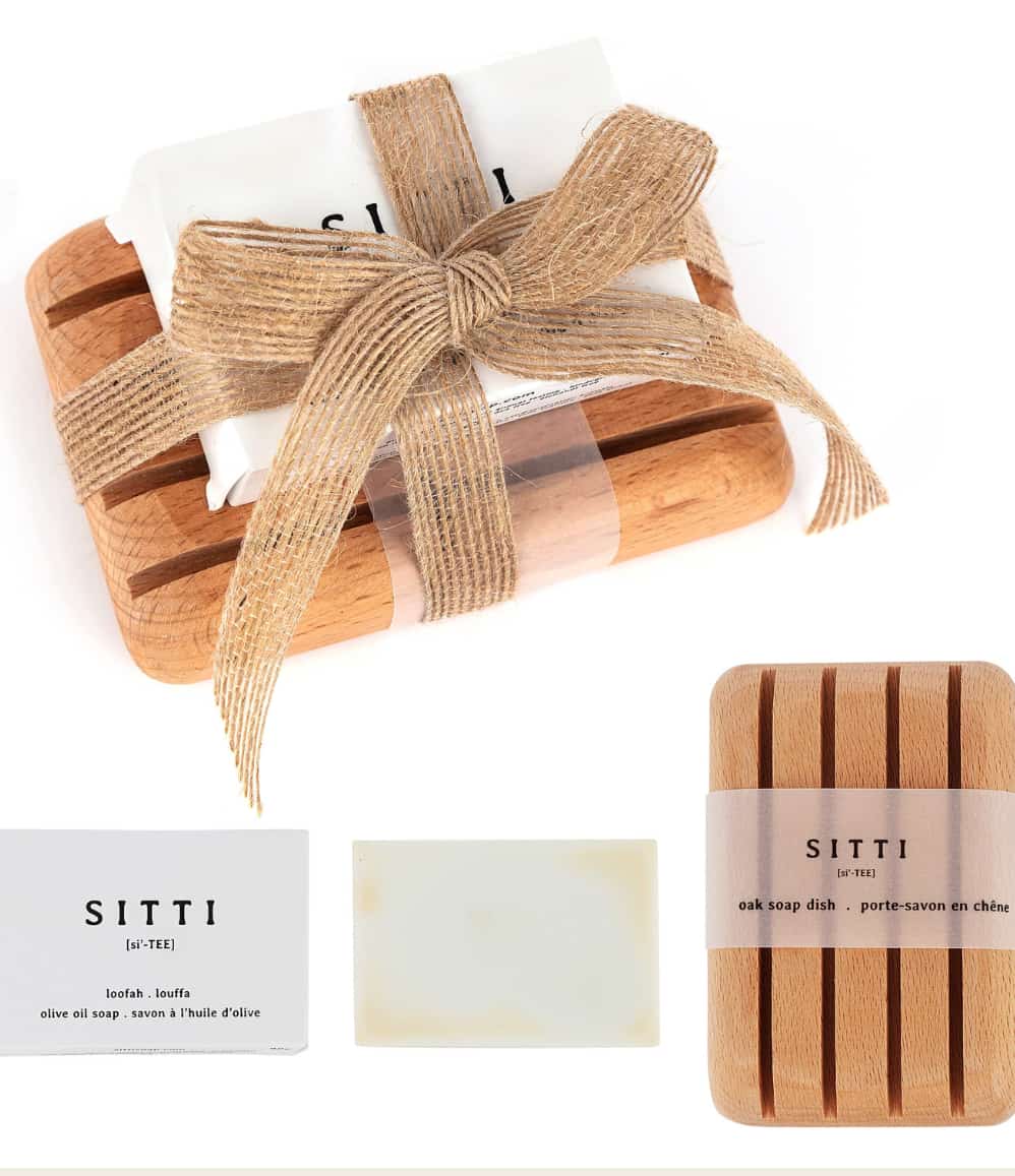 Sitti soap bars with handmade olive wood dishes