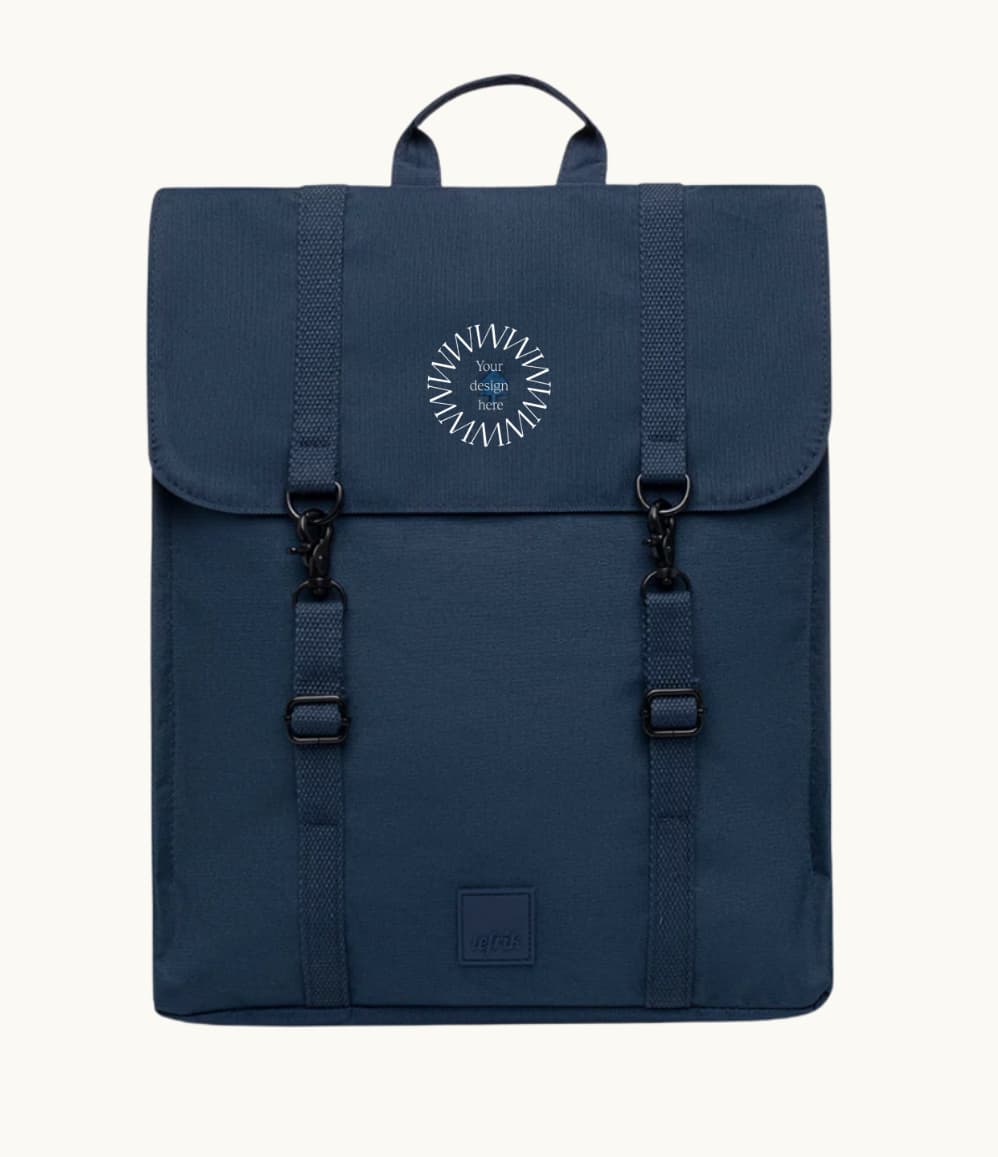 Water Resistant Slim Backpack 12L in blue, front, showing logo placement