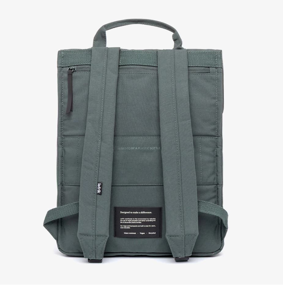 Water Resistant Slim Backpack 12L in laurel, back, showing logo placement