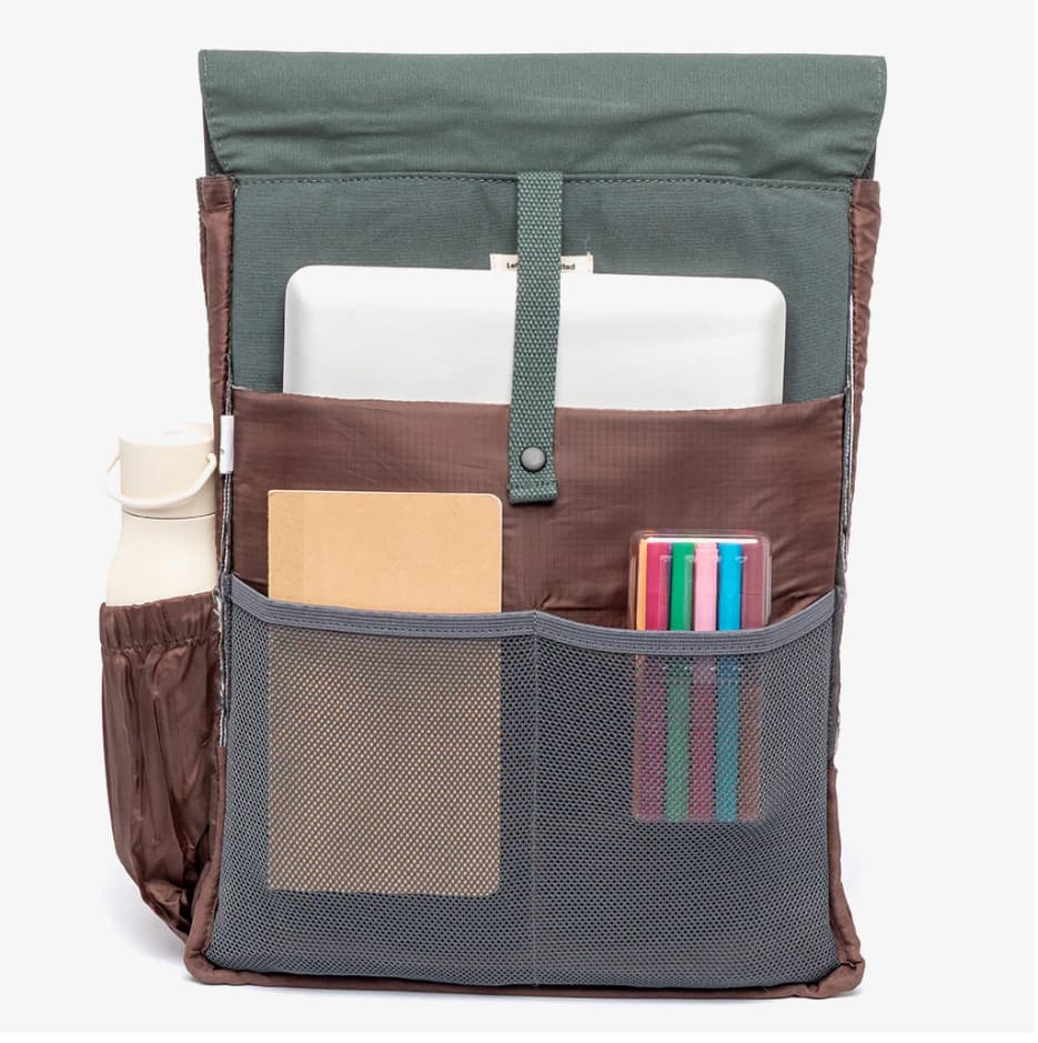 Water Resistant Slim Backpack 12L in laurel, inside, showing logo placement