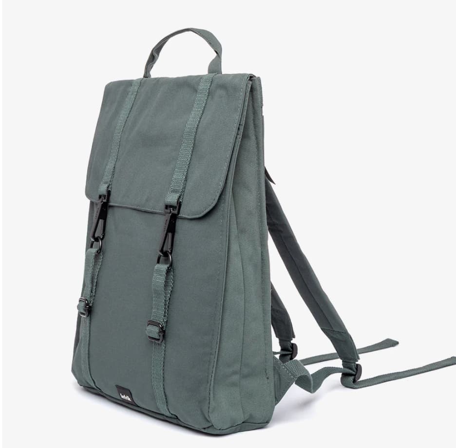 Water Resistant Slim Backpack 12L in laurel, side, showing logo placement