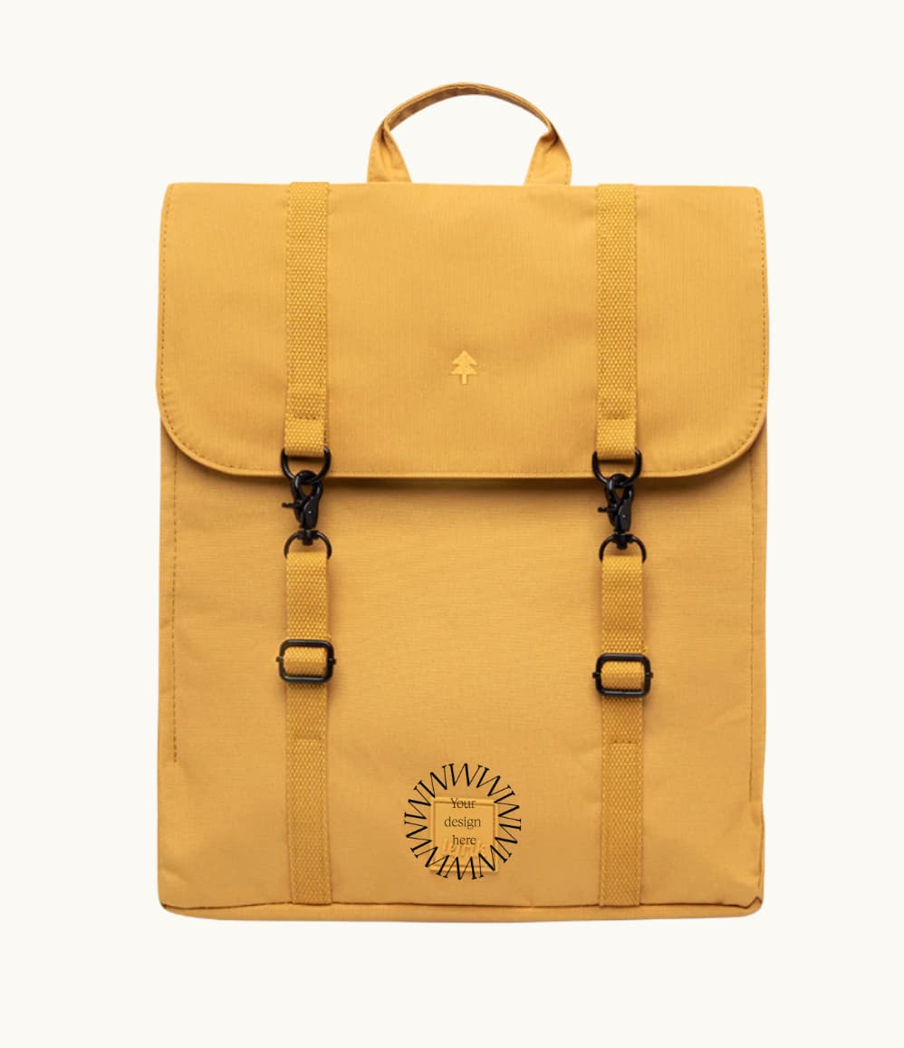 Water Resistant Slim Backpack 12L in mustard, front, showing logo placement