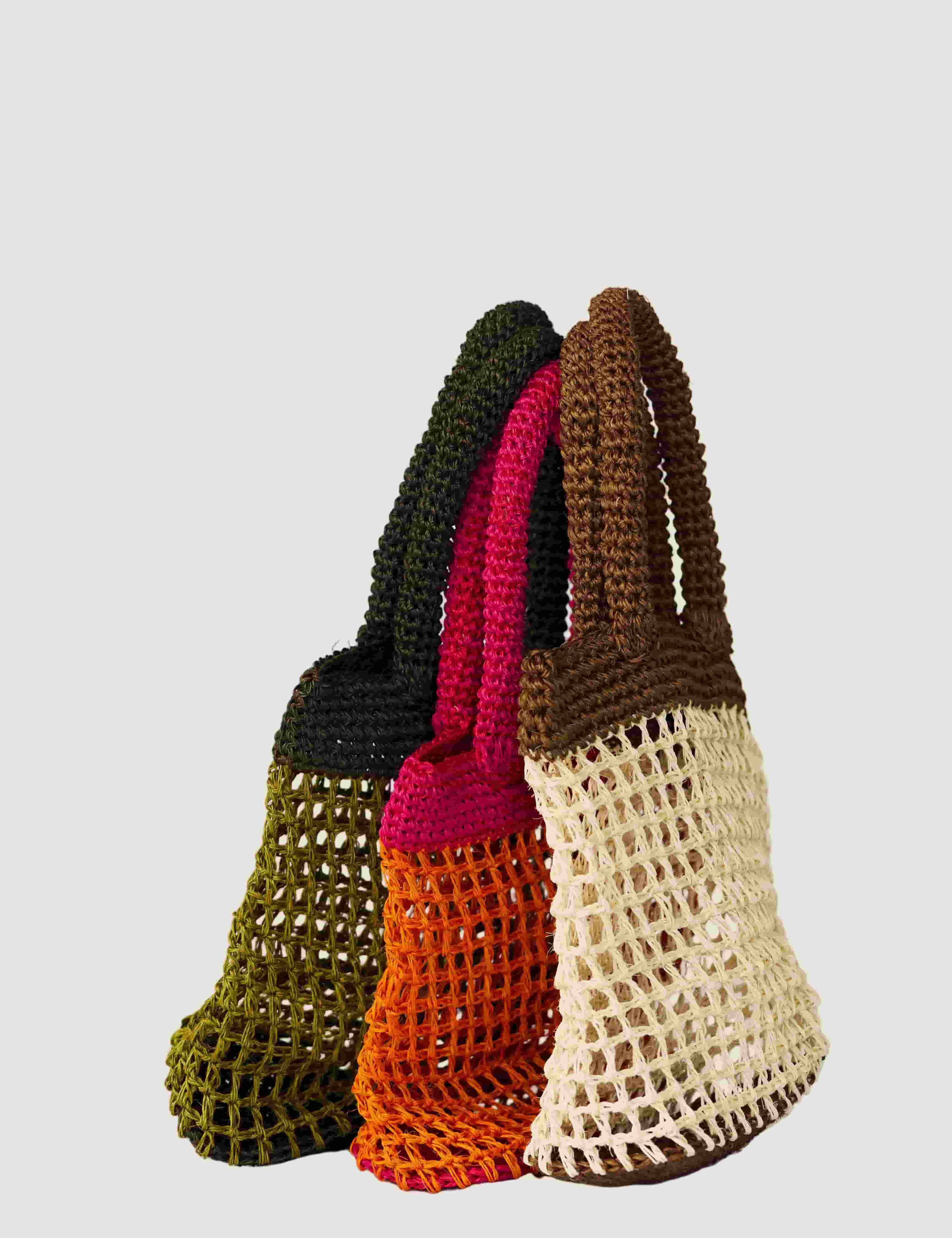 Small crochet tote bag available in three colours premium corporate gift brand activation UK