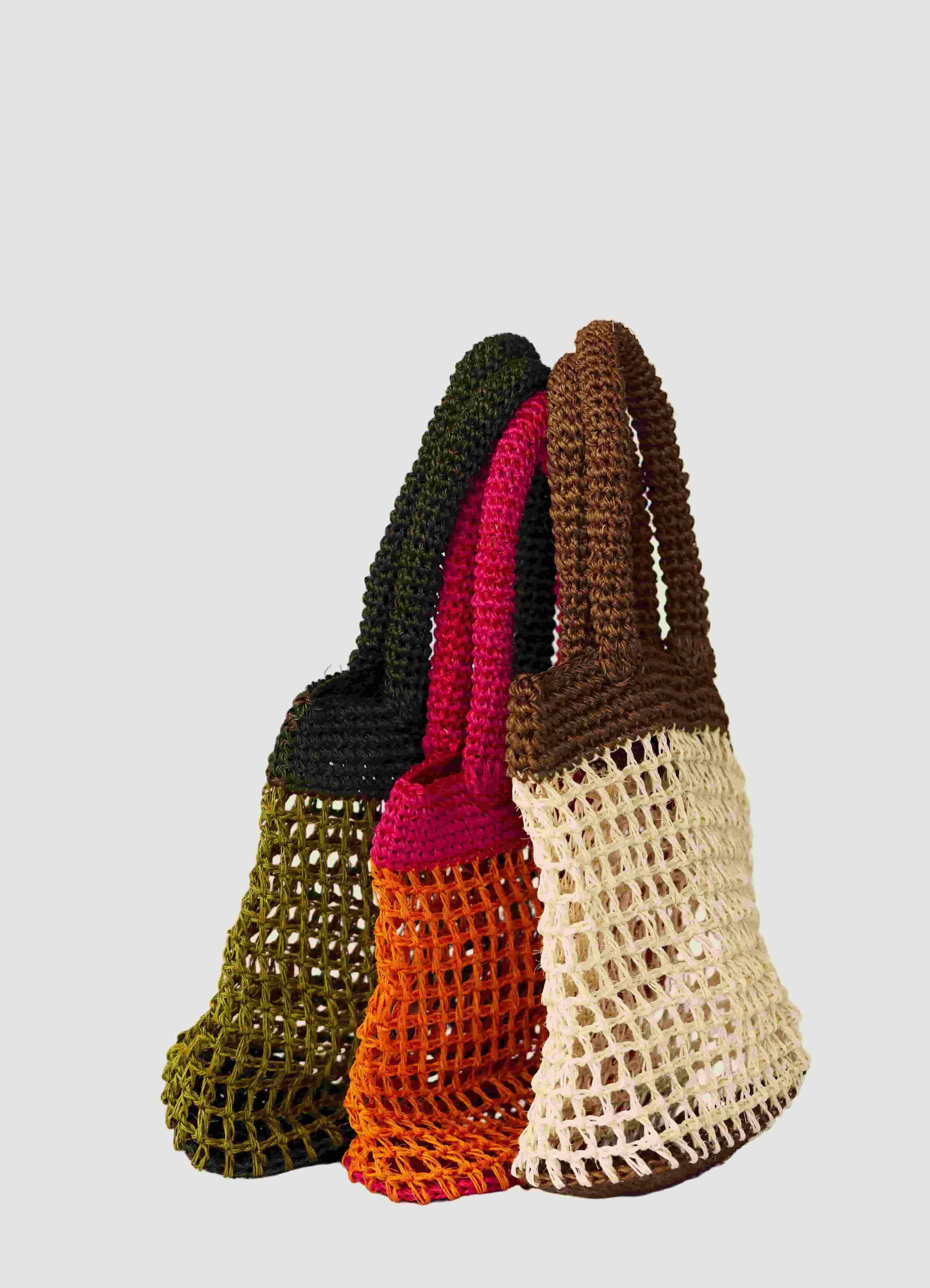 Small crochet tote bag available in three colours premium corporate gift brand activation UK