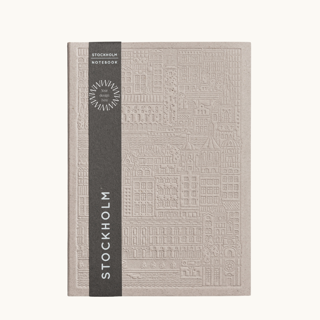 Debossed Stockholm notebook in grey. Branded sustainable notebook from women-owned brands