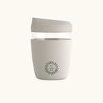 Takeaway Glass Coffee Cup 340ml in grey, showing logo placement