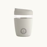 Takeaway Glass Coffee Cup 340ml in grey, showing logo placement