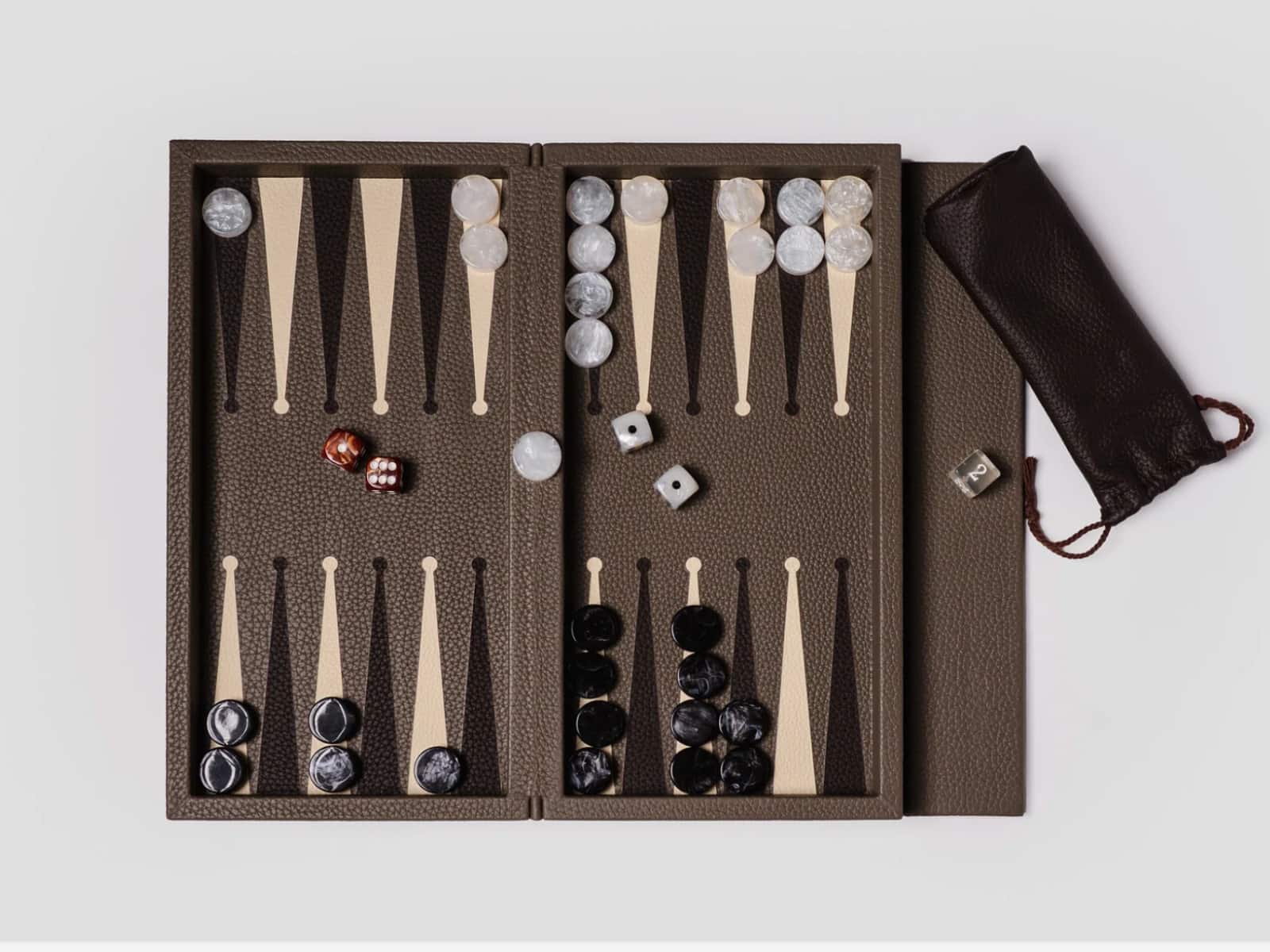 Taupe  Booklet Leather Backgammon Set personalised with company logo or initials