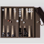 Taupe  Booklet Leather Backgammon Set personalised with company logo or initials