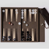 Taupe  Booklet Leather Backgammon Set personalised with company logo or initials