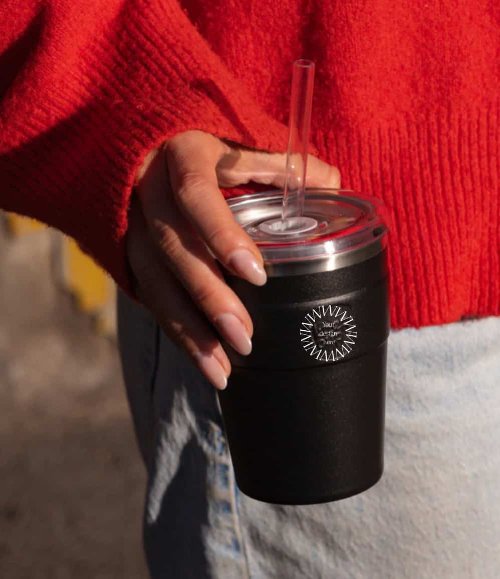 Thermal Cold Cup in black, showing logo placement